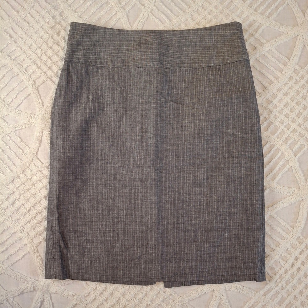 Banana Republic‎ Size 4 Gray Cotton Linen Blend Pencil Skirt Side Zip Lined